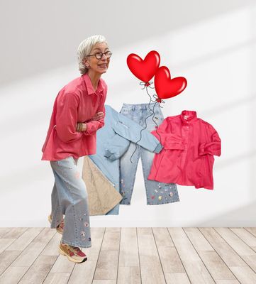 Stripebluse cherry A-Linie THE SHIRT PROJEKT, Jeans Patches ZWILLINGSHERZ, Longblouson bleu BODY TOUCH, Sneaker GENESIS 65€