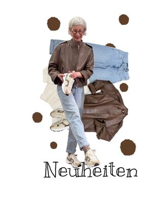 Lammlederjacke RINOundPELLE, Jeans Caitlin damage RED BUTTON; Ripppullover milk BLOOMINGS AMSTERDAM, Sneaker RINOundPELLE