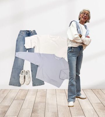 Bibette denim RED BUTTON, Leichtsweaty in 2 Farben YAYA, Sneaker weiß reduziert BABOUCHE