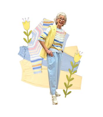 Stripejäckchen/ Pullover bleu, Jogstyle Pant bleu und yellow VMILANO, Sneaker RINOundPELLE