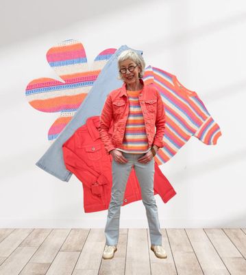 Jeansjacke coral und Color Blocking Stripe Pullover pink BODY TOUCH, Babette Finestripe RED BUTTON