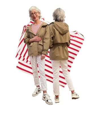 Kurzparka RINOundPELLE, Stripeshirt BLOOMINGS AMSTERDAM, Tessy white RED BUTTON, Sneaker RINOundPELLE