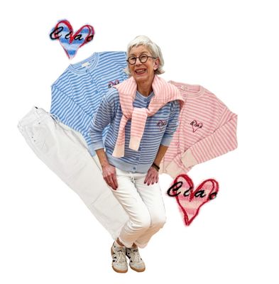 Stripe Cardigan in 2 Farben VMILANO, Top rose ZWILLINGSHERZ, Top weiß YAYA, Tessy weiß RED BUTTON