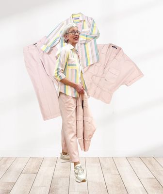 Blusenjacke mit passender Hose blossom rose RED BUTTON, Stripe Bluse FRIEDA & FREDDIES, Ripptop rose ZWILLINGSHERZ, Ripptop weiß YAYA
