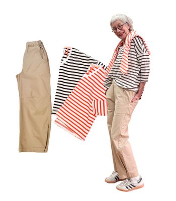 Strickshirt ecru orange und ecru espresso THE SHIRT PROJRCT, Popeline Hose YOU TOO