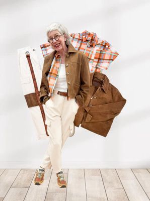 Multi check Bluse EMILY VAN DEN BERGH, Cargo hose in 2 Farben YAYA, Wildlederjacke RINOundPELLE, BABOUCHE
