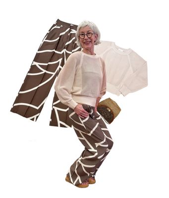 Wide Leg gemusterte Stoffpant und Pullover in Netzoptik YAYA , Bucketbag