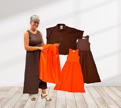 Sommerkleid orange und espresso, Bluse espresso THE SHIRT PROJECT