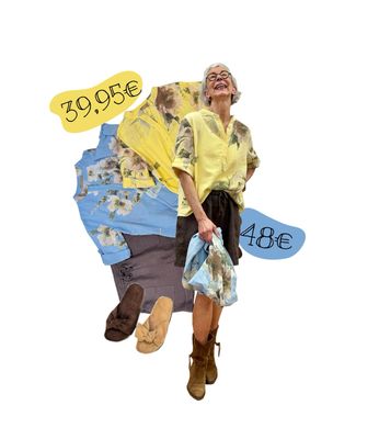 Leinenshort moro,  BW Bluse in Leinenoptik gelb und bleu, Pantoletten braun und sand MARTA DU CHATEAU