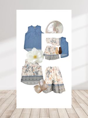 Shorty gemustert, Top gemustert, Top Jeans, Pantoletten alles MARTA DU CHATEAU