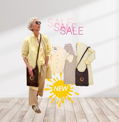 SALE Blousonjacken BODY TOUCH, SALE Strickshirt RED BUTTON, Bluse gelb MARTA DU CHATEAU, Leinenhose HARIS COTTON, Lederbag braun SPANIEN