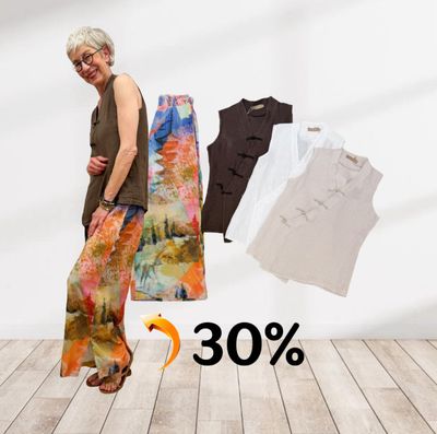 Asymetrische ärmelose Leinenbluse in 3 Farben MARTA DU CHATEAU, federleichte Marlenehose SALE!! ORIENTIQUE