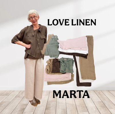 Leinenbermuda, Barrel, Wideleg, Blusenjacke, Top mit Rückenknopfleiste in vielen Farben MARTA DU CHATEAU