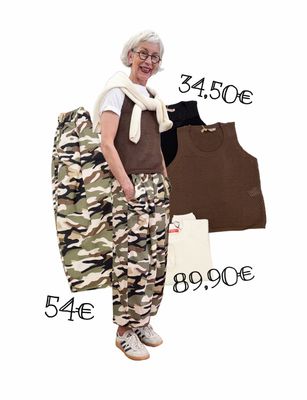 Leichte verkürzte Camouflage Barrel, Pullunder Netzoptik caffee und black MARTA DU CHATEAU, Ripppullover offwhite FRIEDAundFREDDIES