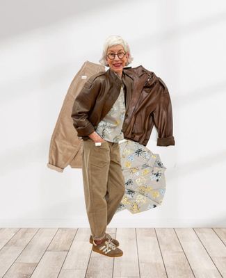 Cord Barrel dark sand BLUE MONKEY, Bluse EMILY VAN DEN BERGH, Lammlederjacke im SALE RINOund PELLE