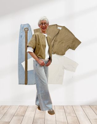 Velourleder - Imitat Jacke ( wie Wildleder ), pfiffiges loose fit Shirt, coole Wide leg Jeans, Gürtel YAYA