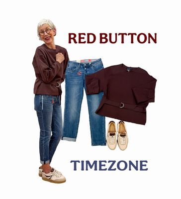 Scuba Sweater burgundy RED BUTTON, Slim Fit Jeans TIMEZONE, Sneaker Teddy SALE Schuhe-Babouche