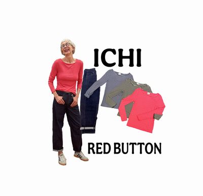 BARREL Jeans dark blue RED BUTTON, Ripp Stripeshirt in 3 Farben ICHI