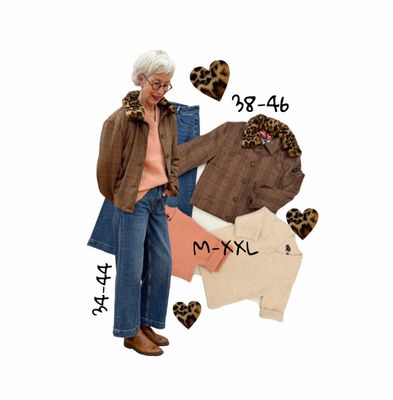 Karo Check Jacke FRIEDA und FREDIIES, Bonnie Jeans RED BUTTON, Pullover rose und beige BLOOMINGS AMSTERDAM, Longkette ACCESSOIRES