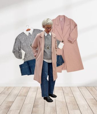 Mantel rose- leichter Oversizepullover und Bluse mit Kragendetails YAYA - Barrel Jeans Cayla RED BUTTON, 3 farbige Longkette