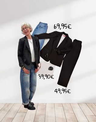 Longblazer und Anclehose black ICHI, Shirt FRIEDA und FREDDIES, Barreljeans THE SHIRT PROJECT, Armbänder ACCESSOIRES