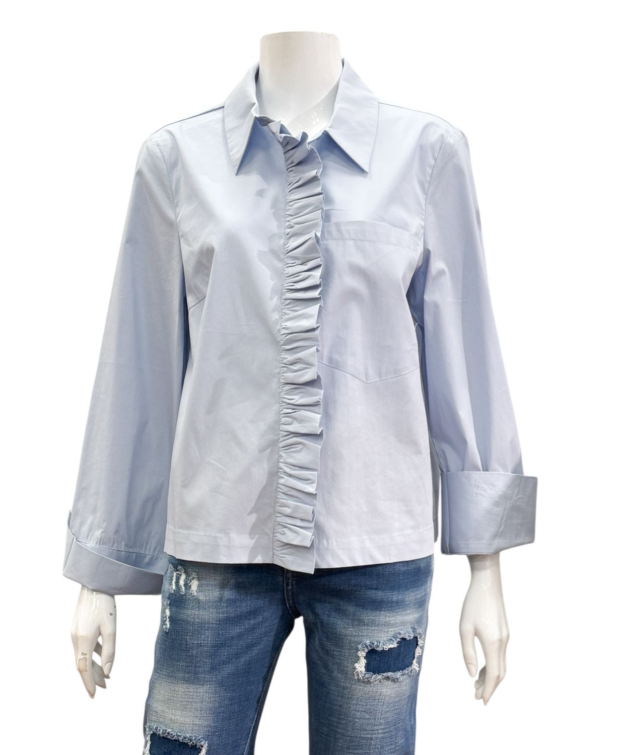 51251 lightblue modische Volantbluse THE SHIRT PROJECT