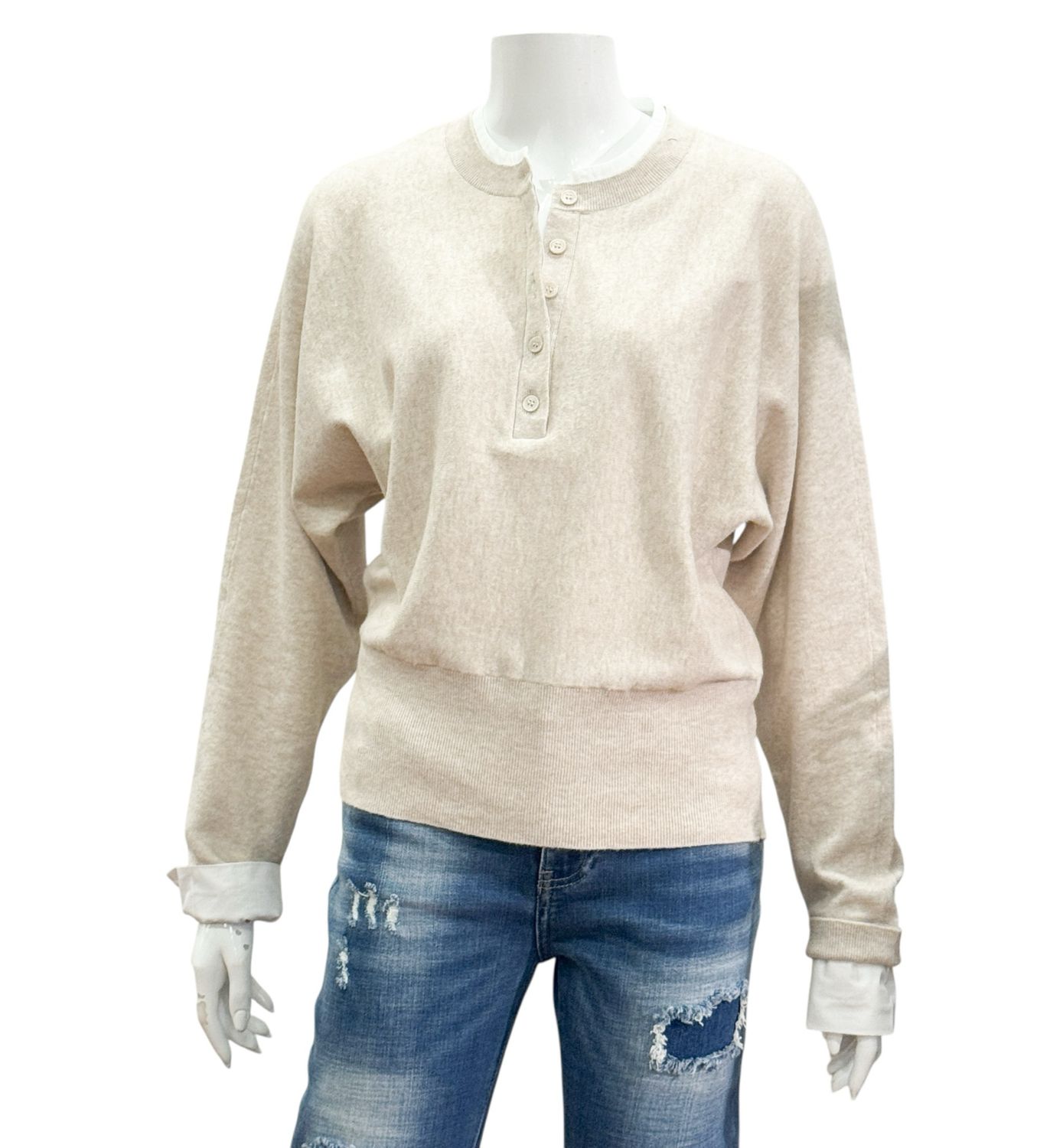 01-000546 heather grey Pullover mit intergiertem Blusenkragen YAYA