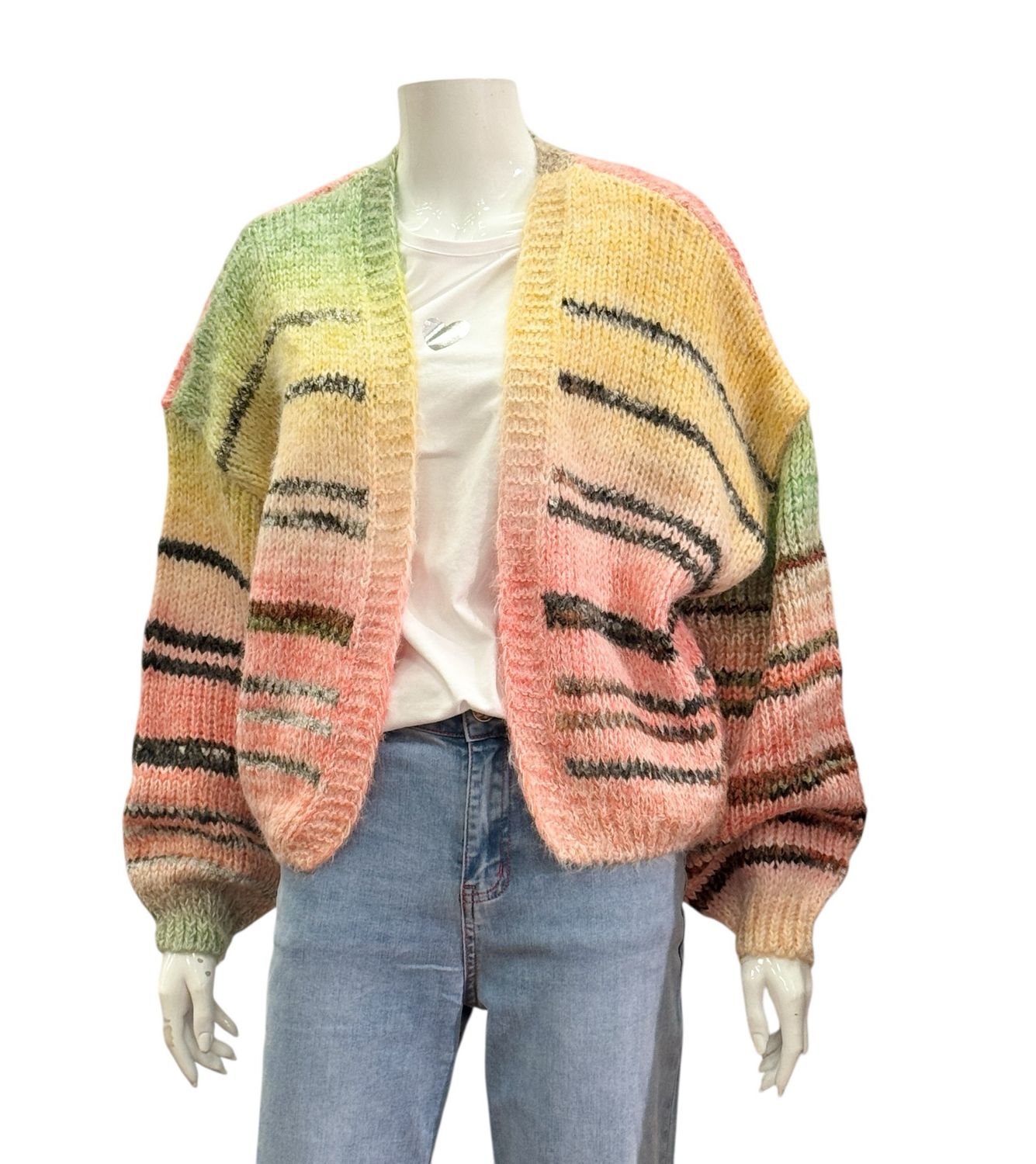 523-12 offener Cardigan bunt one size BODY TOUCH