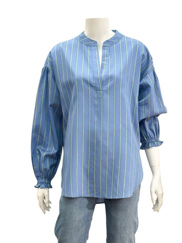 51436 Oversize Stripe Bluse jeansblau,green THE SHIRT PROJECT
