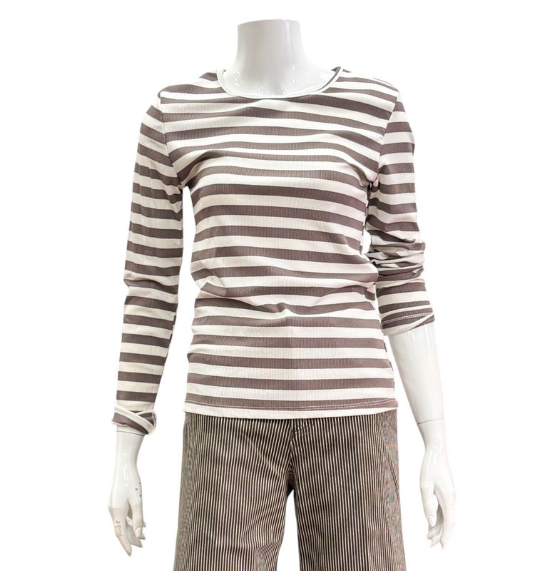 7702 tortora grau/braun  stripe Ripp Basicshirt MARTA DU CHATEAU