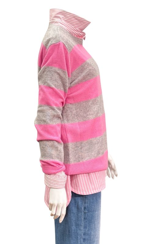 6506 light grey pink gestreift  reiner Cashmerepullover ZWILLINGSHERZ