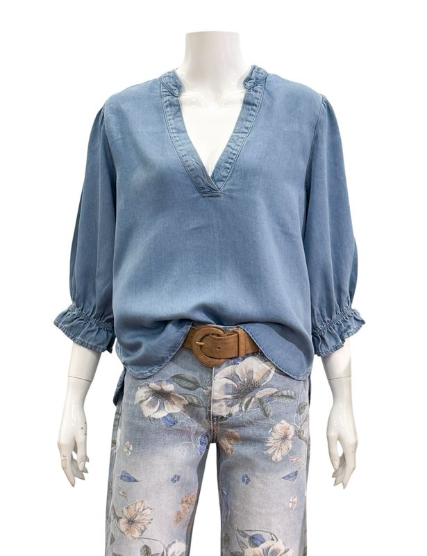 KAMAR washes blue edle Lyocell Jeansbluse RINO&PELLE