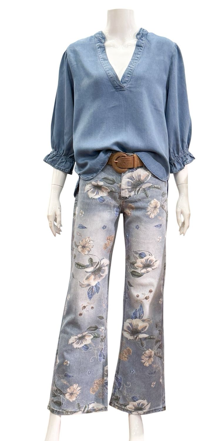 57ZOE11616-100 Wide leg Jeans blue denim flower 32er Länge  BLUE MONKEY
