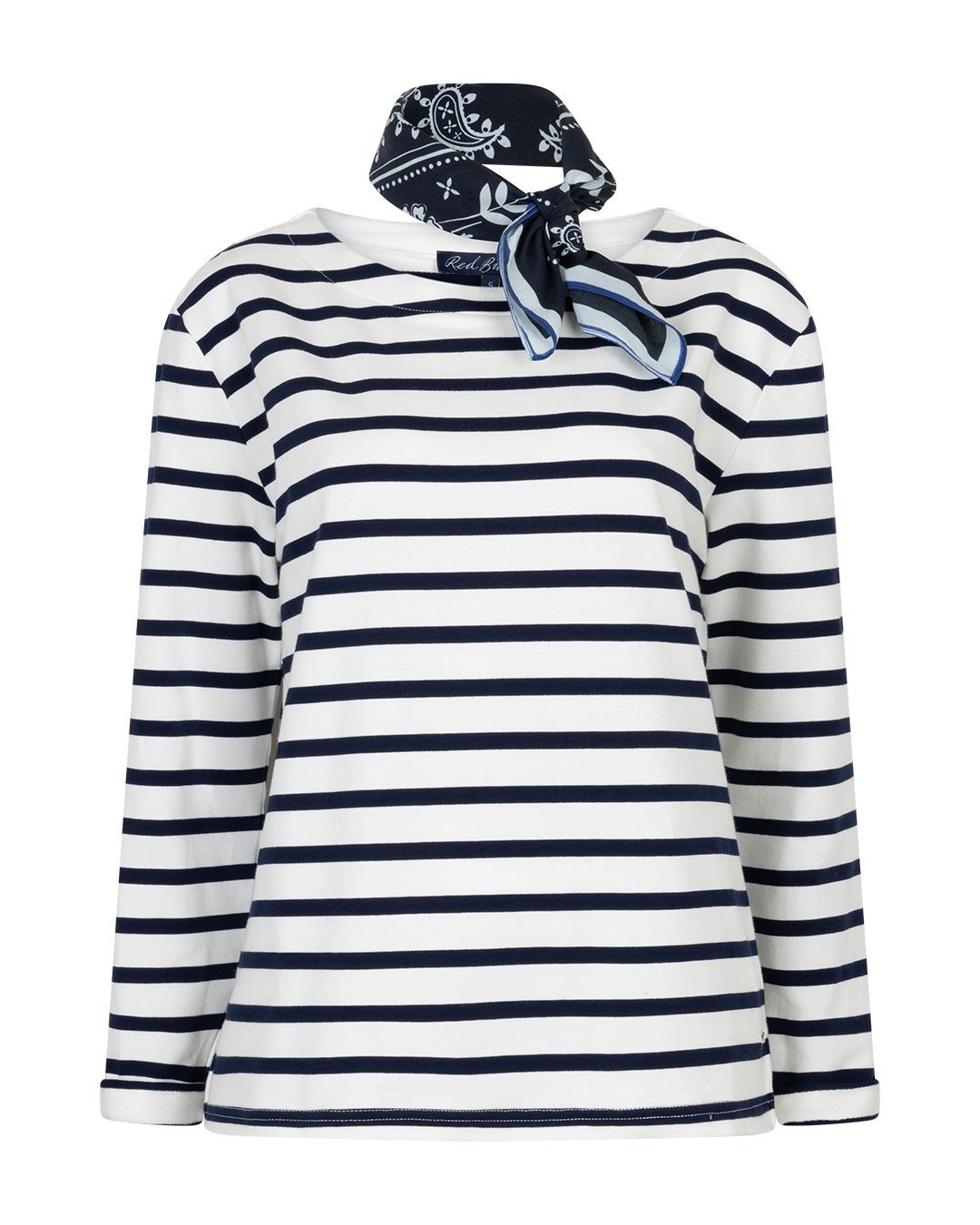 SRB4753B Terry Stripeshirt weiß navy  & Nickytuch RED BUTTON