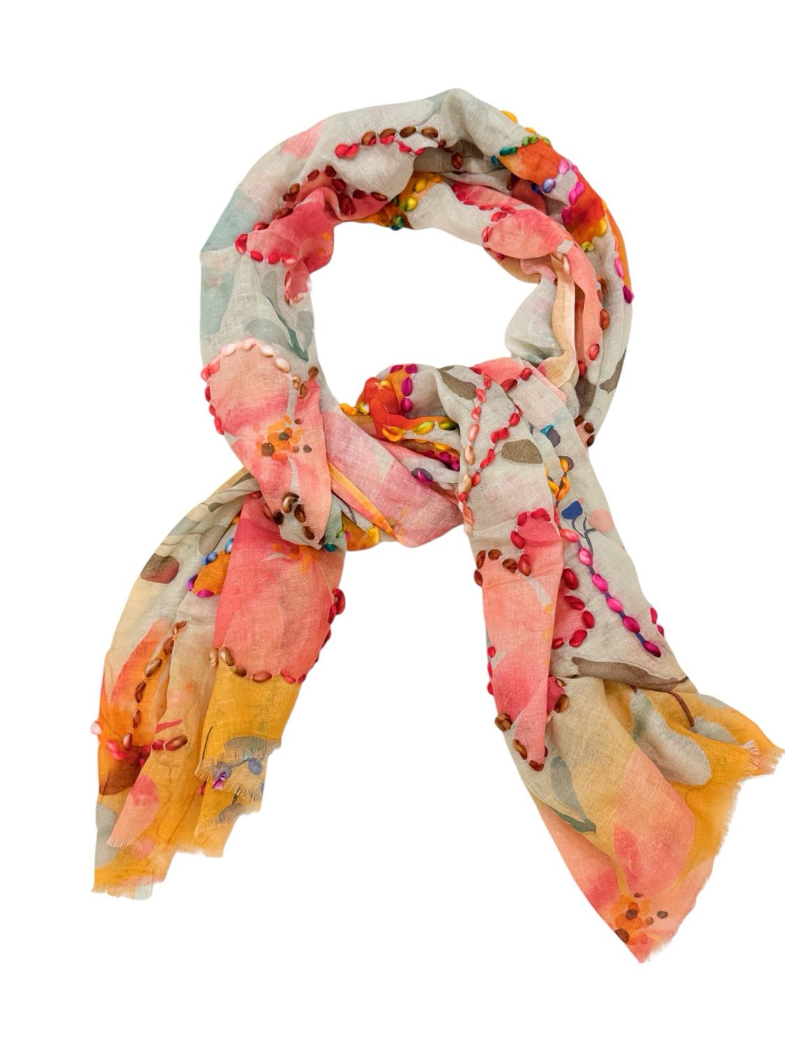 1458703-1 hell bunt bestickter Blüten Langschal MODEKONTOR