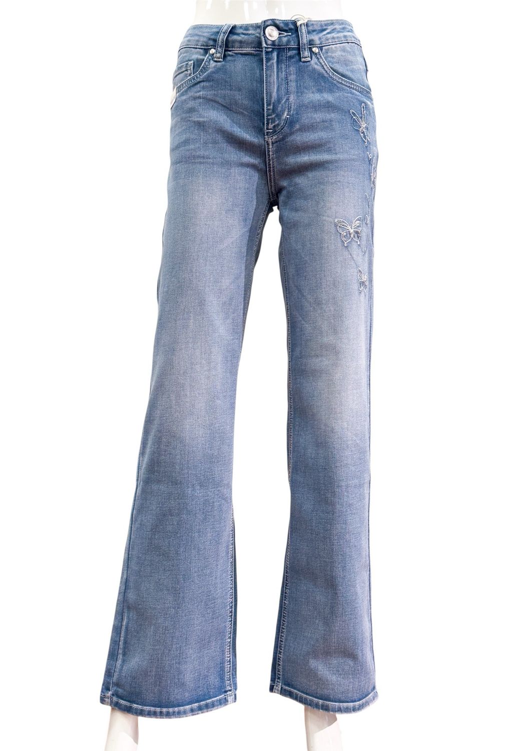 57ZOE30998 -100 blue denim Wide Leg Jeans mit Stickerei RED BUTTON
