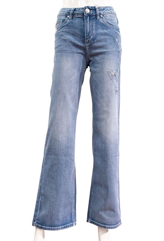 57ZOE30998 -100 blue denim Wide Leg Jeans mit Stickerei RED BUTTON
