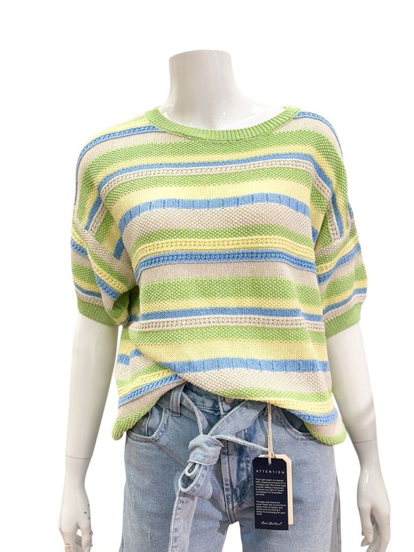 26018 Kurzarmpullover Color Blocking green BODY TOUCH