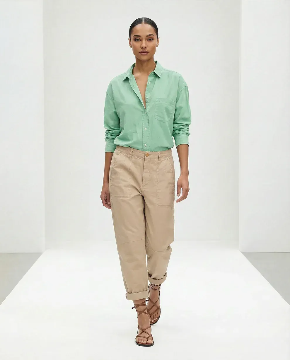 CLEO Bluse legere Oversize Hemdbluse green YOU TOO NEW