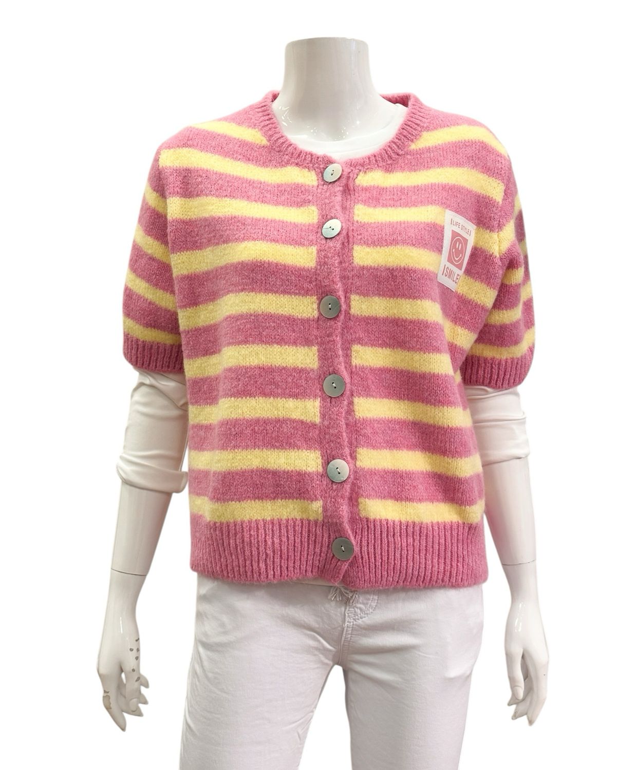 23275 Stripe Kurzarm Cardigan/ Pullover pink/gelb  BODY TOUCH NEU