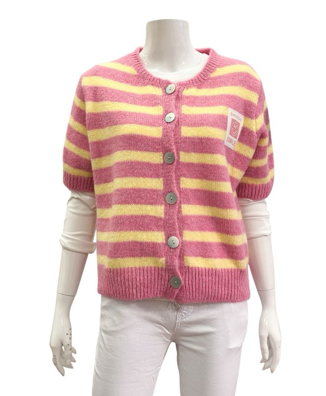 23275 Stripe Kurzarm Cardigan/ Pullover pink/gelb  BODY TOUCH NEU