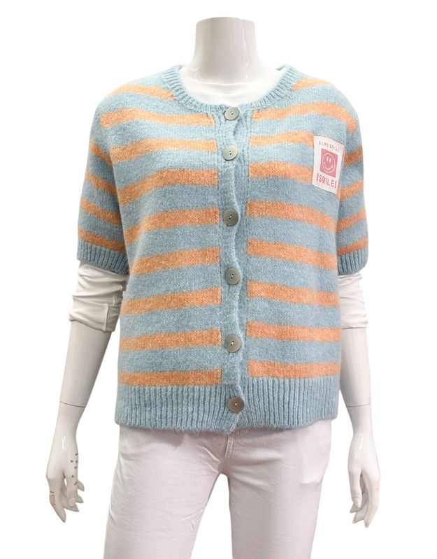 23275 Stripe Kurzarm Cardigan/ Pullover aqua/peach BODY TOUCH NEU
