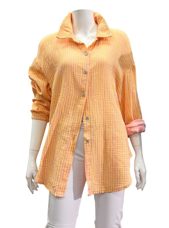 9718 gestreifte Mousselinbluse mit Rückenstickerei orange rose BODY TOUCH 9718 gestreifte Mousselinbluse mit Rückenstickerei orange rose BODY TOUCH