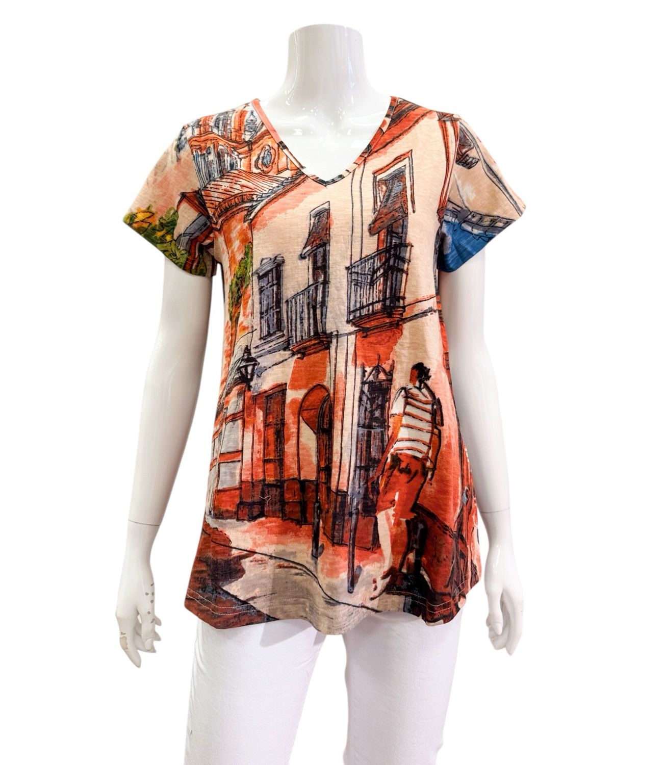 23098TP Tower Peach Graphicshirt ORIENTIQUE
