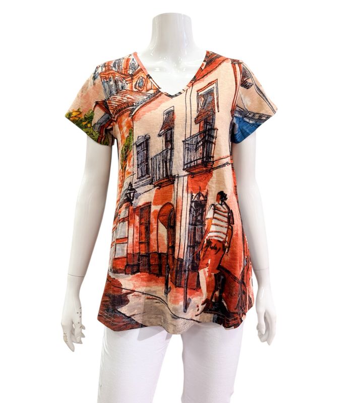 23098TP Tower Peach Graphicshirt ORIENTIQUE