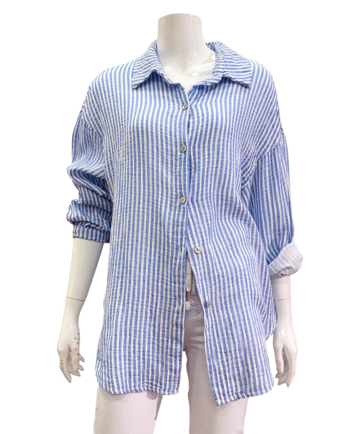 9718 gestreifte Mousselinbluse mit Rückenstickerei  jeans weiß BODY TOUCH