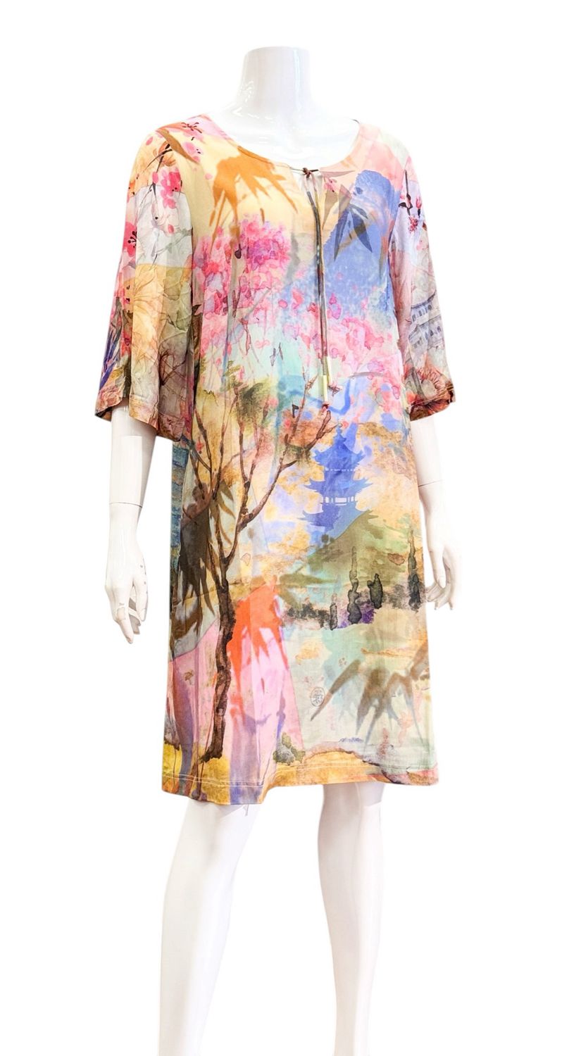 71603 Scenic Kleid in wunderschönem Aquarelldruck ORIENTIQUE NEU