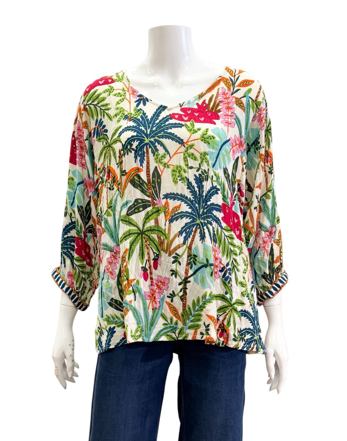 32436 Print Bohobluse  in leicht gecrashter Rayonware ORIENTIQUE NEU