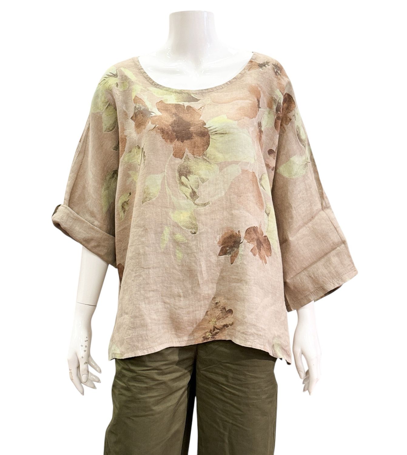 8828 Leinenbluse taupe gemustert LOVE LINEN NEU 8828 Leinenbluse taupe gemustert LOVE LINEN NEU