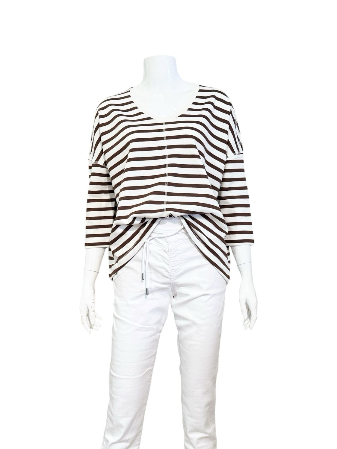 51539 Strickshirt mit V Ausschnitt ecru espresso THE SHIRT PROJECT